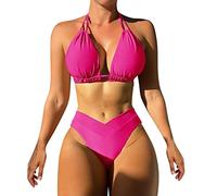 Ensemble Bikini débardeur pour Femmes avec col en V Profond et Bretelles Larges pour Un Maintien Optimal et Un Style élégant sur la Plage ou à la Piscine (B, M)