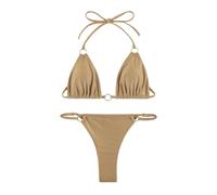 Ensemble bikini deux pièces pour femme - String sexy - Haut triangle - Bikini coquin, kaki, Taille XS