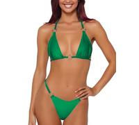 Ensemble bikini deux pièces pour femme - String sexy - Haut triangle - Bikini coquin, Vert 1, Taille M