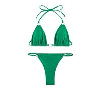 Ensemble bikini deux pièces pour femme - String sexy - Haut triangle - Bikini coquin, Vert 1, Taille M