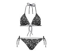 Ensemble bikini dos nu taille haute pour femme, maillot de bain deux pièces, bikini triangulaire, ensemble bikini, Imprimé lune noire et soleil, L