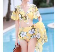 Ensemble bikini élégant pour femme pour les journées à la plage, maillot de bain trois pièces divisé avec smock confortable (S jaune)