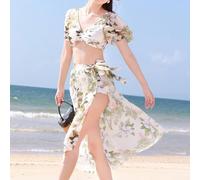 Ensemble bikini élégant pour femme pour les journées à la plage, maillot de bain trois pièces divisé avec smock confortable (taille XL, blanc)