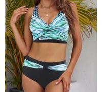 Ensemble bikini en polyester pour femme, extensible, style tendance | Pour un design imprimé tendance, ensemble deux pièces, parfait pour les journées d'été à la plage, les vacances pour les