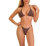 Ensemble Bikini Femme 2 Pièces Taille Haute avec Bretelles Spaghetti Décolleté en V Effet Gainant Amincissant Confort Élégant Chic Affinant Idéal pour Plage et Vacances