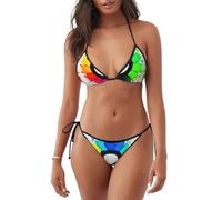 Ensemble Bikini Femme à Motifs de Cercles de Crayons de Couleur, Maillot de Bain avec Bretelles réglables pour la Plage et la Piscine.