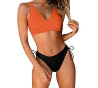 Ensemble Bikini Femme Deux Pièces Encolure V Croisé Push Up Gainant Ventre Plat Côtés Noués Réglables