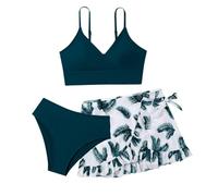 Ensemble bikini fille avec bretelles réglables, culotte, jupe, trois pièces, ensemble 3 pièces, Marine, 15-16 ans
