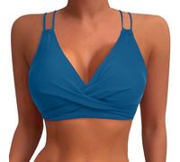 Ensemble Bikini Franges Bretelles Réglables Costume Danse Performance Équipe Soutien-Gorge Tissu Stretch (Blue, M)