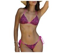 Ensemble bikini imprimé léopard pour femme Open Back Cheeky Bathing Suit String Triangle Swimsuit, Pink Multicolor, XS