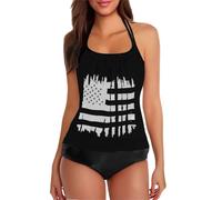 Ensemble bikini pour femme avec imprimé drapeau tendance, bretelles réglables pour les figures de grande taille exigeantes, Noir , M