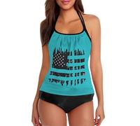 Ensemble bikini pour femme avec imprimé drapeau tendance, bretelles réglables pour les figures de grande taille exigeantes, bleu ciel, M