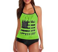 Ensemble bikini pour femme avec imprimé drapeau tendance, bretelles réglables pour les figures de grande taille exigeantes, vert, XXL