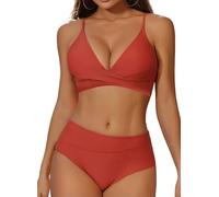 Ensemble Bikini pour Femme Haut de Bikini Triangle Taille String Monokini à Trois Points en Cuir synthétique Maillots de Bain 2 Pieces Femme Col V Push Up Bikini Set Taille Haute Short