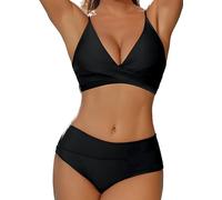 Ensemble Bikini pour Femme Haut de Bikini Triangle Taille String Monokini à Trois Points en Cuir synthétique Maillots de Bain 2 Pieces Femme Col V Push Up Bikini Set Taille Haute Short