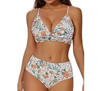 Ensemble Bikini pour Femme Haut de Bikini Triangle Taille String Monokini à Trois Points en Cuir synthétique Maillots de Bain 2 Pieces Femme Col V Push Up Bikini Set Taille Haute Short