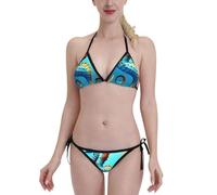 Ensemble Bikini pour Femme Hippocampe Corallien des Fonds Marins Maillots De Bain Femme Bretelles Spaghetti Triangle Swimwear De Plage, pour Outdoor, Plage, Sport