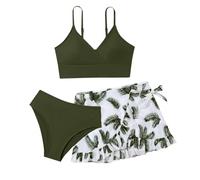 Ensemble bikini pour fille, bretelles réglables, culotte, jupe, maillot de bain trois pièces, bronze, 15-16 ans
