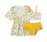 Ensemble bikini pour fille - Décontracté - Confortable - Avec couvre-lit à manches courtes - Haut léger et short de bain - Maillot de bain de sport 3 pièces - Maillot de bain élégant pour enfants, 03