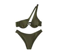 Ensemble bikini soluble dans l'eau pour femme, haut à une épaule découpée, taille moyenne, maillot de bain deux pièces, culotte de bikini pour femme, AG, XL