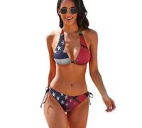 Ensemble Bikini String pour Femme, Motif Drapeaux du Malawi et des États-Unis, Maillot de Bain Deux pièces Dos Nu, Haut rembourré à Nouer sur Le côté