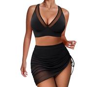 Ensemble bikini taille haute gainant pour femme, bikini push-up 2 pièces, maillot de bain réglable pour grillades, Noir , XL