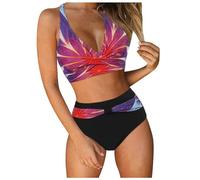 Ensemble bikini taille haute pour femme, haut en osier, slip de bain, léopard muster, polyester nylon, pour piscine, Strand und Urlaub, für Sommer, Urlaub, Alltag und entspannte Freizeitlooks, rouge