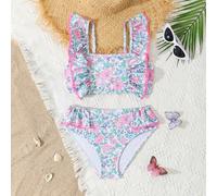 Ensemble bikini tankini à col carré avec volant à imprimé floral pour jeunes filles 8Y,9Y,10Y,11Y,12YFloral,PlantesPolyester