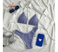 Ensemble bikini triangle à deux pièces à imprimé et style vacances, avec attache au cou, convient pour la photographie de vacances sur une île L,M,S,XL,XSGéométrique,RayéÉtoffe