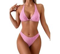 Ensemble bikini triangle à pois pour femme | Maillot de bain deux pièces dos nu avec bas à coupe haute, maillot de bain de plage classique à pois pour les vacances d'été, rose, L