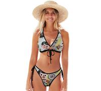 Ensemble bikini triangle sexy pour femme, dégradé coloré, nœud sur le devant, haut réglable, bas coquin en forme de cœur, Collage Man, Taille XS