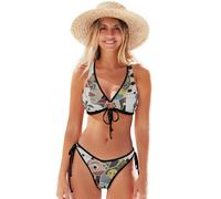 Ensemble bikini triangle sexy pour femme, dégradé coloré, nœud sur le devant, haut réglable, bas coquin en forme de cœur, Tête de collage, Taille XS
