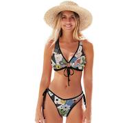 Ensemble bikini triangle sexy pour femme, dégradé coloré, nœud sur le devant, haut réglable, bas coquin en forme de cœur, Collage Composition Noir, Taille XS