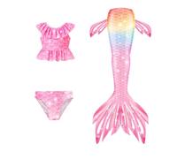 Ensemble bikinis 3 pièces pour fille - Jupe de princesse pour enfants - Costumes de déguisement étincelants de l'océan - Tankini d'été pour adolescente - Couverture de bain - Robe de piscine brillante
