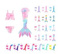 Ensemble bikinis 3 pièces pour fille - Jupe de princesse pour enfants - Costumes de déguisement étincelants de l'océan - Tankini d'été pour adolescente - Couverture de bain - Robe de piscine brillante