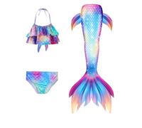 Ensemble bikinis 3 pièces pour fille - Jupe de princesse pour enfants - Costumes de déguisement étincelants de l'océan - Tankini d'été pour adolescente - Couverture de bain - Robe de piscine brillante