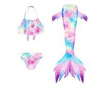 Ensemble bikinis 3 pièces pour fille - Jupe de princesse pour enfants - Costumes de déguisement étincelants de l'océan - Tankini d'été pour adolescente - Couverture de bain - Robe de piscine brillante