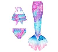 Ensemble bikinis 3 pièces pour fille - Jupe de princesse pour enfants - Costumes de déguisement étincelants de l'océan - Tankini d'été pour adolescente - Couverture de bain - Robe de piscine brillante