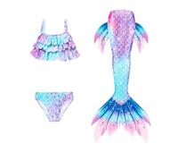 Ensemble bikinis 3 pièces pour filles et enfants - Costume de princesse avec paillettes de l'océan - Couverture de bain pour enfants - Costume aquatique brillant de 4 à 13 ans, 07 - Bleu, 4-5 ans