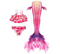 Ensemble bikinis 3 pièces pour filles et enfants - Costume de princesse avec paillettes de l'océan - Couverture de bain pour enfants - Costume aquatique brillant de 4 à 13 ans, 03 - Rouge, 6-7 ans