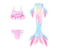 Ensemble bikinis 3 pièces pour filles et enfants - Costume de princesse avec paillettes de l'océan - Couverture de bain pour enfants - Costume aquatique brillant de 4 à 13 ans, Jaune 07-, 10-11 ans