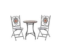 Outsunny Ensemble Bistro 2 Places 3 pièces Style Fer forgé mosaïque céramique Motif Rose des Vents chaises Pliables métal époxy Noir