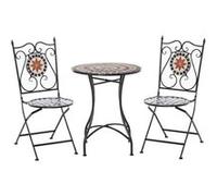 Ensemble Bistro 2 Places 3 Pièces Style Fer Forgé Mosaïque Céramique Motif Rose Des Vents Chaises Pliables Métal Époxy Noir Noir