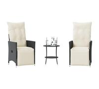 Ensemble Bistro 3 Pièces Noir, Résine Tressée Durable, Coussins Bleu Marine, Chaises Inclinables et Table Ronde, pour Patio, Jardin, Balcon