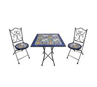 AXI Ensemble bistrot Camilla - Table carrée + 2 chaises pliantes - Mosaïque bleu méditerranéen