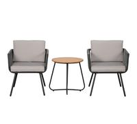 Outsunny Ensemble de Jardin Salon de Jardin en résine tressée 3 pièces Cadre en Acier 2 fauteuils + 1 Table Basse Coussins Inclus Gris