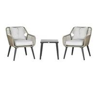 Outsunny Ensemble Salon de Jardin Bistro 2 Personnes 3 pièces 2 chaises + Table Basse carrée Coussins déhoussables Polyester résine tressée PE Cadre en Acier Gris