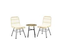 Ensemble bistro de jardin 2 places 3 pièces style exotique 2 chaises + table basse ronde métal époxy noir résine tressée beige Beige G