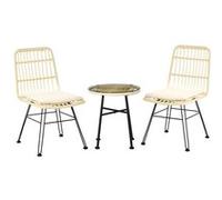 Ensemble bistro de jardin 2 places 3 pièces style exotique 2 chaises + table basse ronde métal époxy noir résine tressée beige Beige G