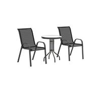 Outsunny 3 Pièces Salon de Jardin Extérieur Fauteuils Empilables Noir